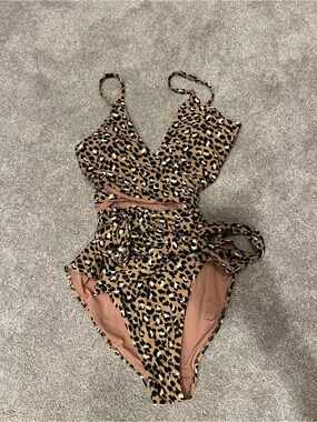 aerie Leopard-Print One-Piece Swimsuit in Tan, Black, Cream